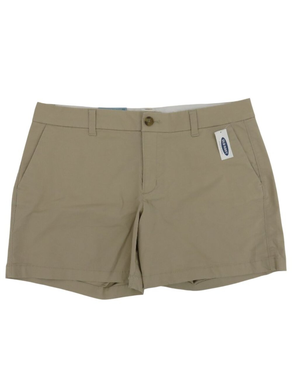 Old Navy Women 10 Beige Flat Front Khaki Chino Shorts 5in Inseam Pockets NEW